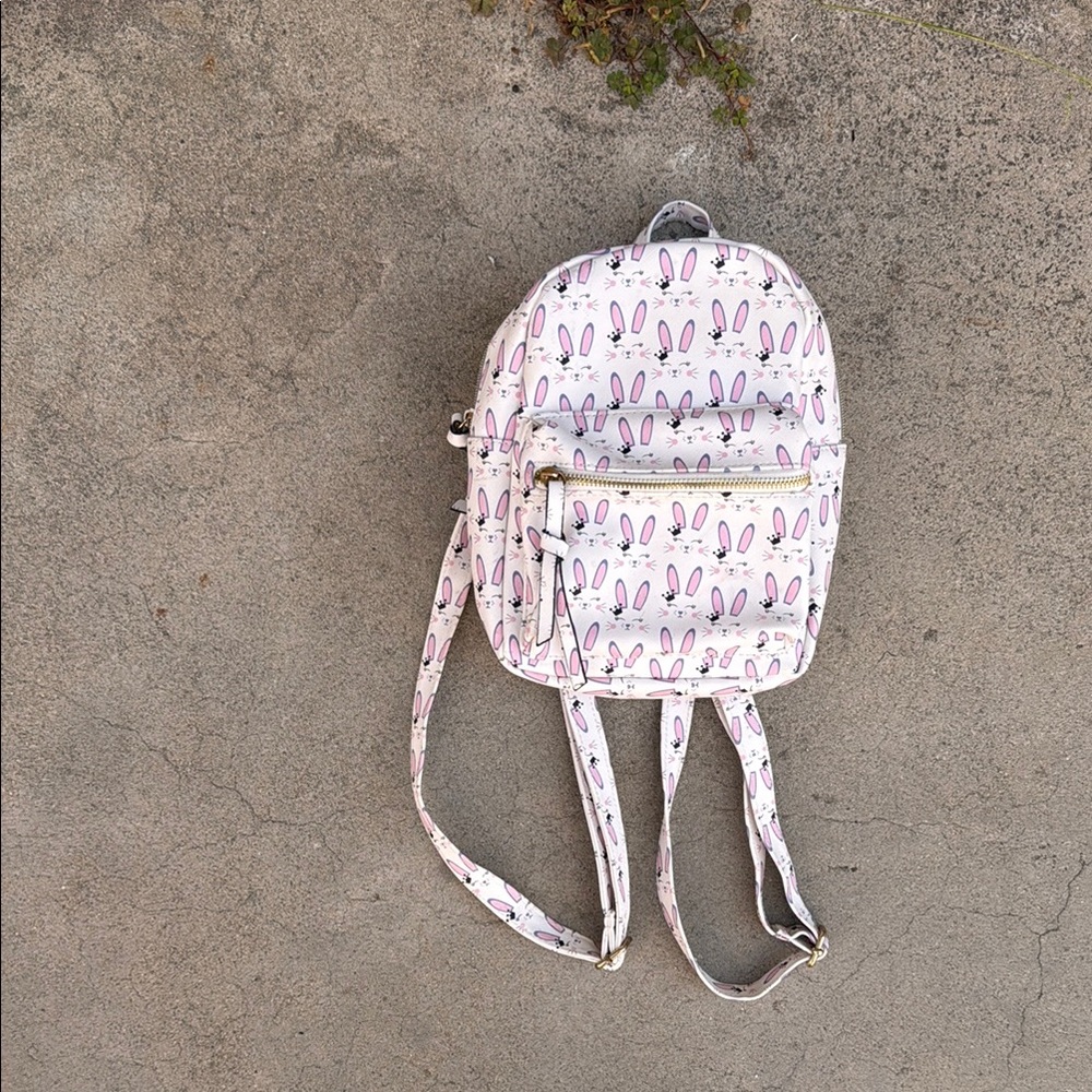 Pink and White Bunny Print Backpack
